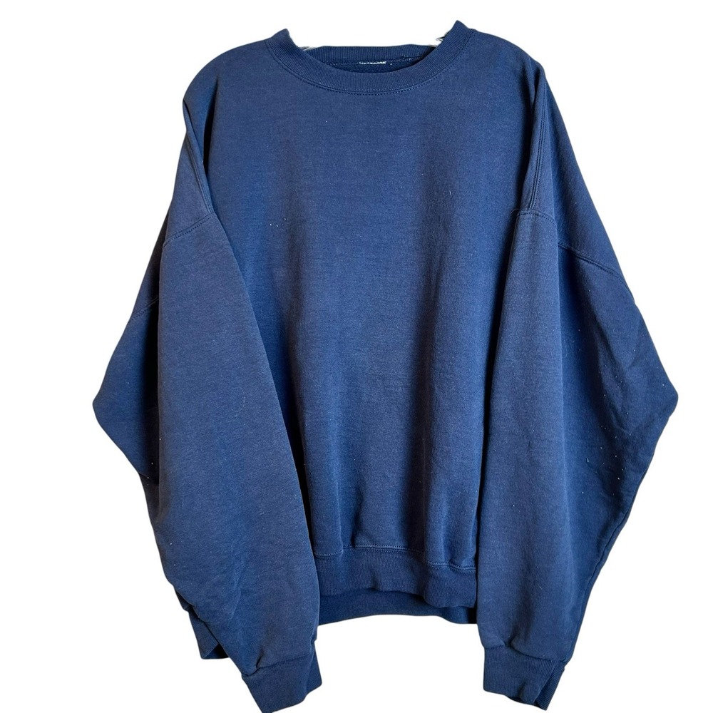 Hanes Activewear Unisex Navy Vintage Vtg USA Blank Boxy Sweatshirt XL 28x25